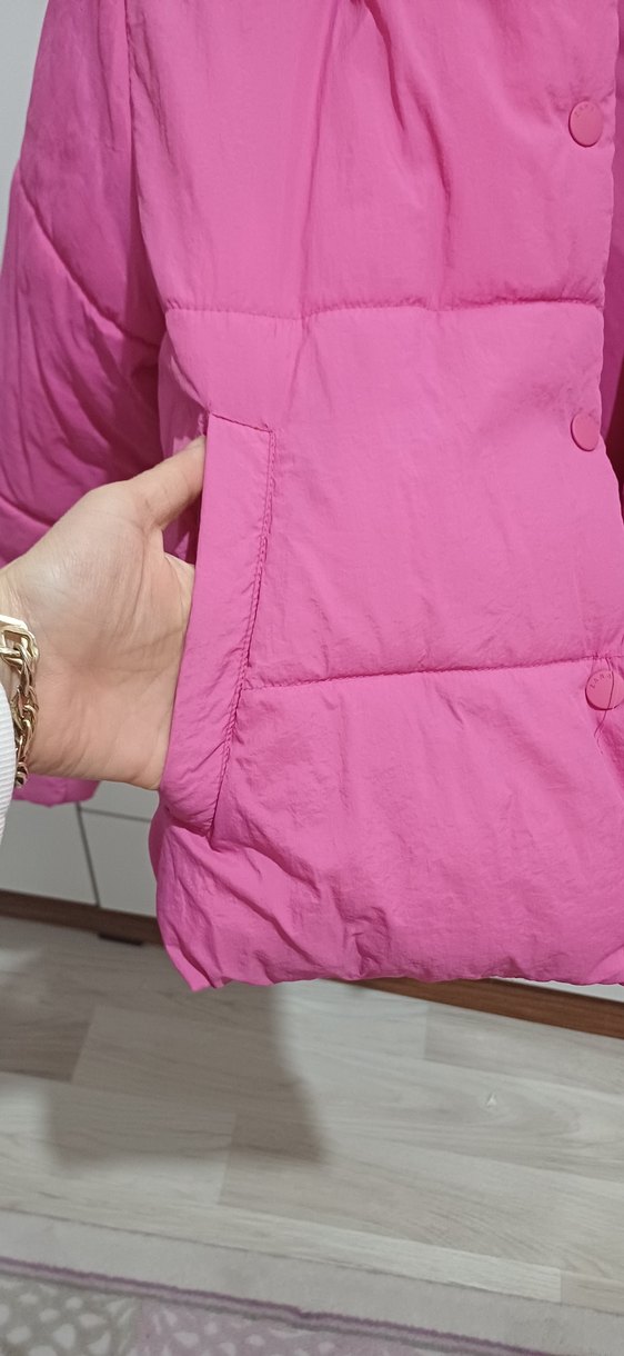 Düğmeli Pembe  Kiz cocuk Mont - Görsel 5