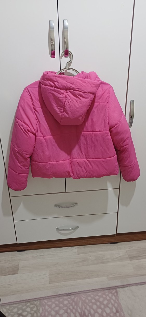 Düğmeli Pembe  Kiz cocuk Mont - Görsel 2