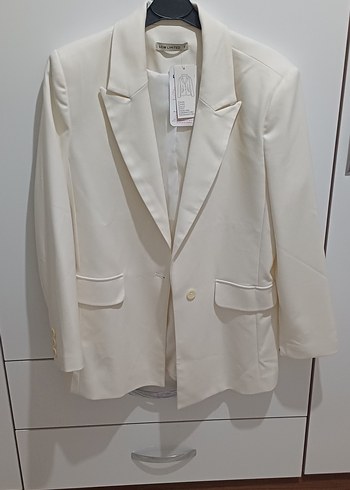 Beyaz Düğmeli Kadın Blazer Ceket - Görsel 4