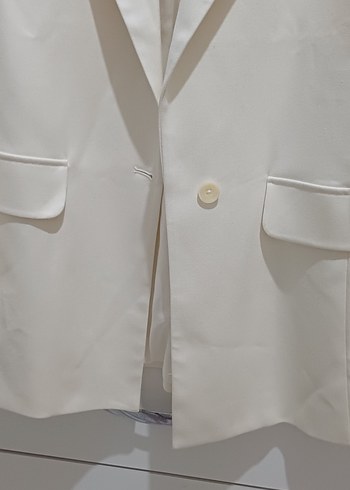 Beyaz Düğmeli Kadın Blazer Ceket - Görsel 5