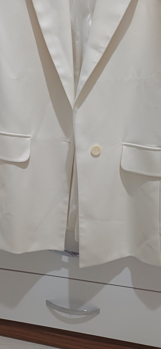 Beyaz Düğmeli Kadın Blazer Ceket - Görsel 5
