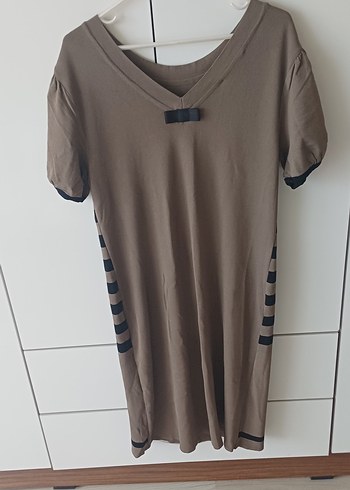 Drapeli Kısa Kollu Midi Elbise - Görsel 3