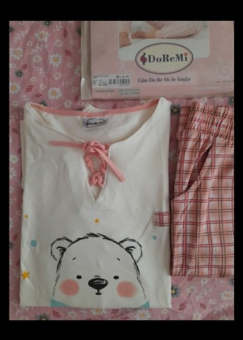 Doremi Pembe Desenli Kısa Kollu Kadın Pijama Takımı