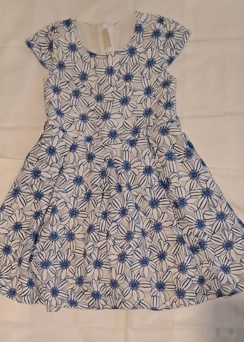 Mavi Çiçek Desenli Mini yuvarlak  Yaka elbise - Görsel 3