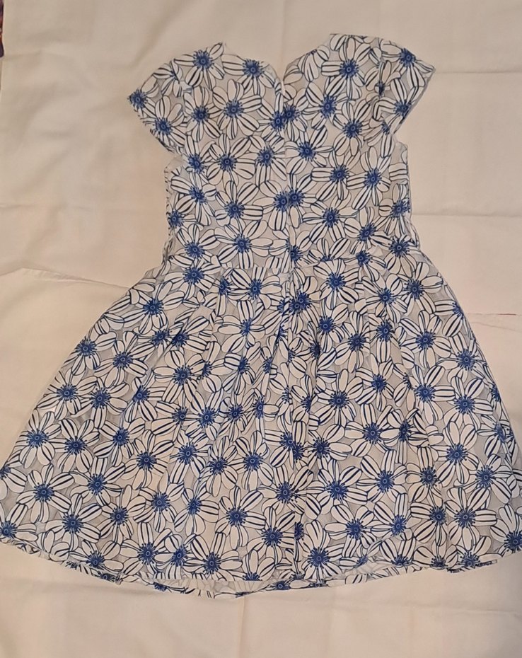 Mavi Çiçek Desenli Mini yuvarlak  Yaka elbise - Görsel 2