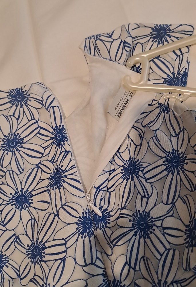 Mavi Çiçek Desenli Mini yuvarlak  Yaka elbise - Görsel 4