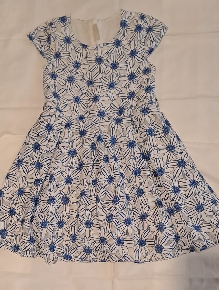 Mavi Çiçek Desenli Mini yuvarlak  Yaka elbise - Görsel 3