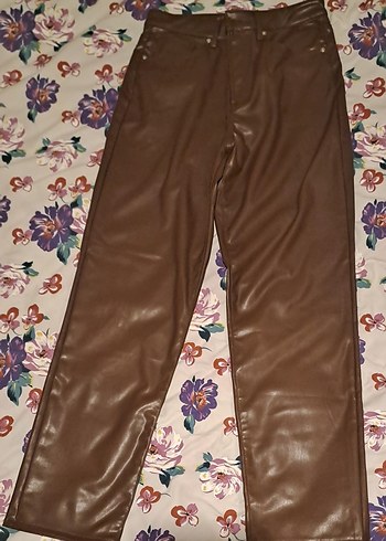 Kadın Kahverengi Deri Fermuarlı pantolon - Görsel 3