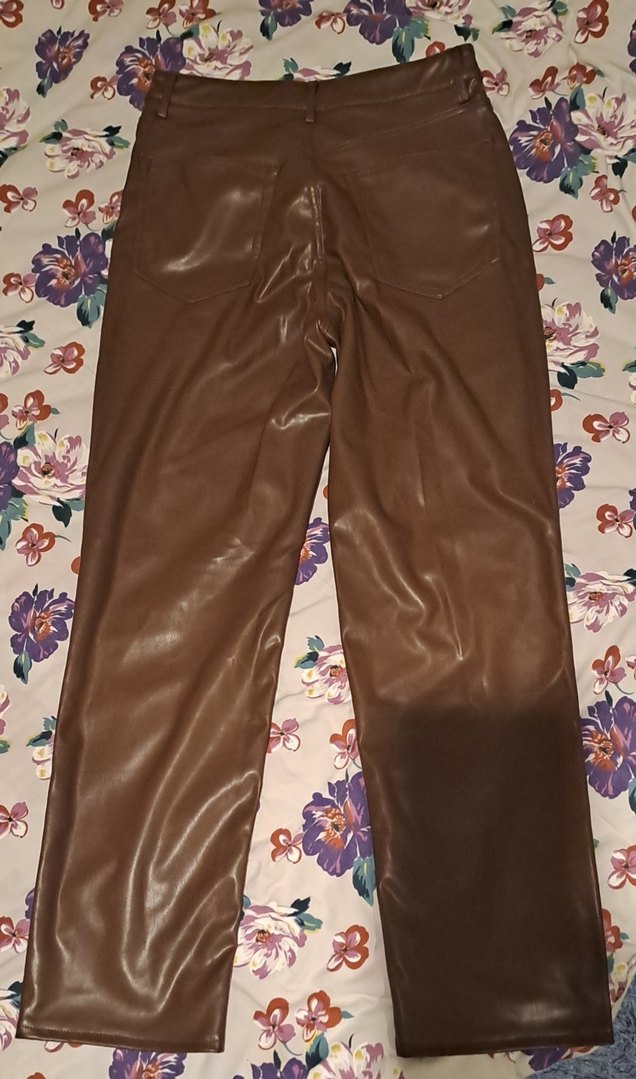 Kadın Kahverengi Deri Fermuarlı pantolon - Görsel 2