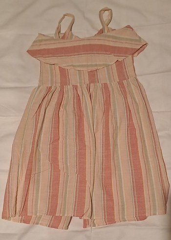 düz çizgili ip askılı yazlık cicuk elbise - Görsel 3