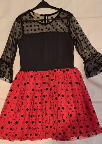 Puantiye Desenli Siyah kirmizi kız Çocuk elbise - Görsel 2