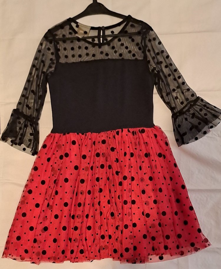 Puantiye Desenli Siyah kirmizi kız Çocuk elbise - Görsel 2