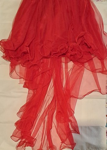 Kırmızı Straplez Uzun Abiye Elbise - Görsel 3