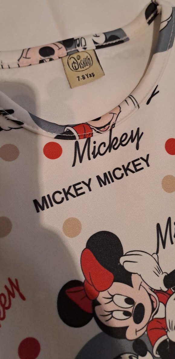 Uzun Kollu Mickey Baskılı Kız Elbise - Görsel 2