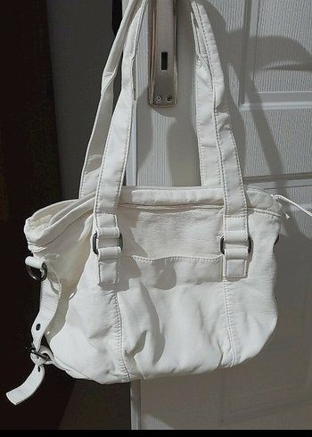 Beyaz Kot Kumaşlı Kemer Detaylı Kadın Çanta - Görsel 4