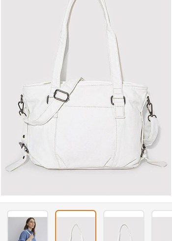 Beyaz Kot Kumaşlı Kemer Detaylı Kadın Çanta - Görsel 2