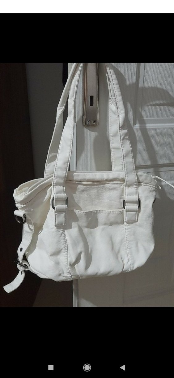 Beyaz Kot Kumaşlı Kemer Detaylı Kadın Çanta - Görsel 4