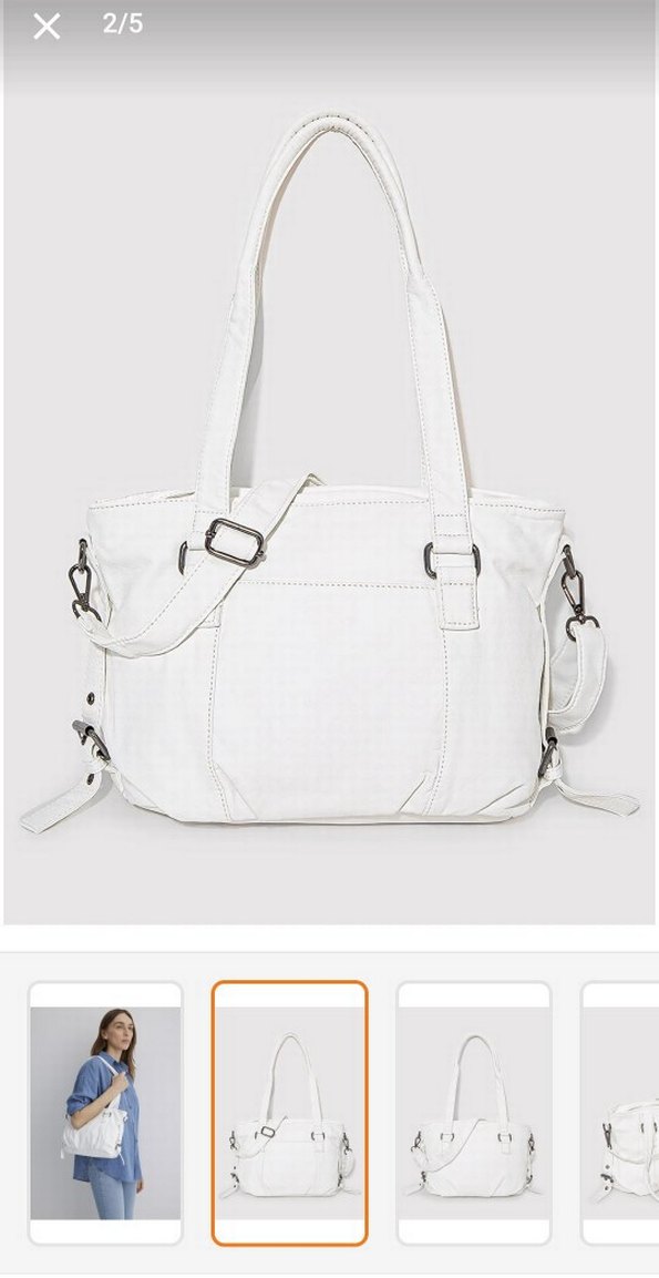 Beyaz Kot Kumaşlı Kemer Detaylı Kadın Çanta - Görsel 2