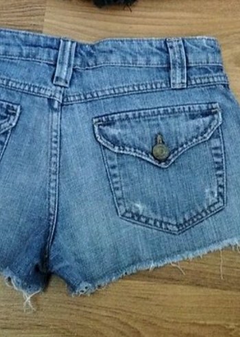 Düğmeli Mini Mavi Batik Denim Şort - Görsel 2