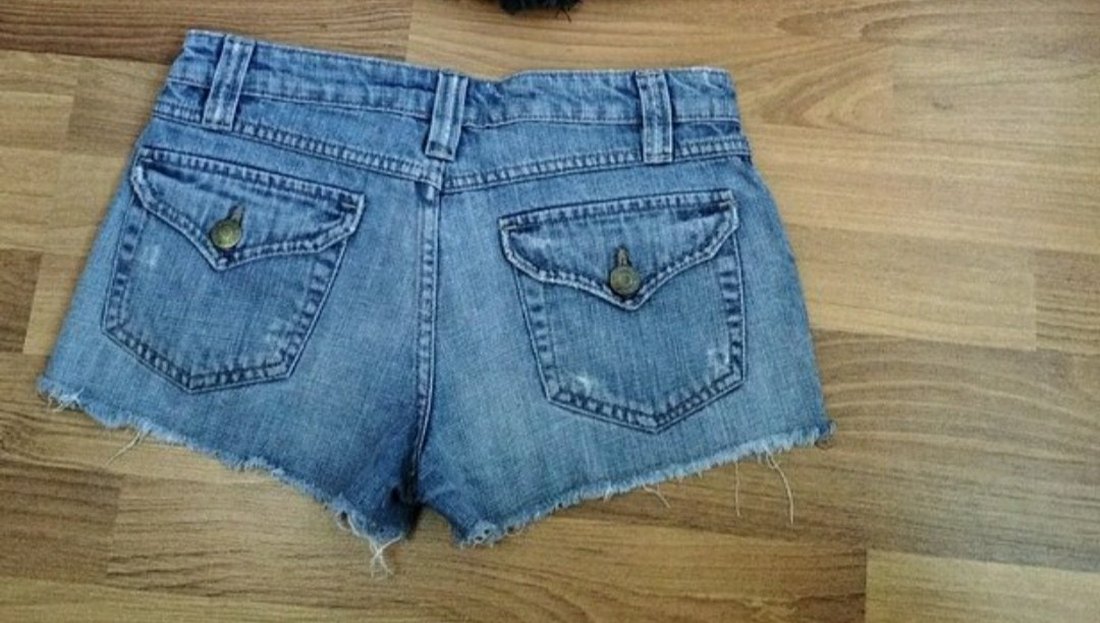 Düğmeli Mini Mavi Batik Denim Şort - Görsel 2