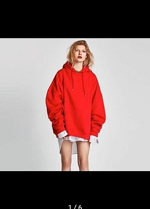 Oversize addax kırmızı kapüşonlu sweatshirt