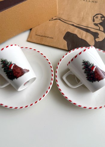 Renkli Desenli Beyaz Kahve Fincanı ve Tabağı - Görsel 5