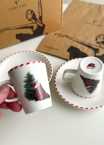 Renkli Desenli Beyaz Kahve Fincanı ve Tabağı - Görsel 3