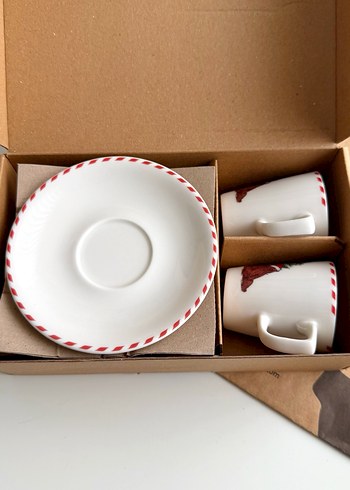 Renkli Desenli Beyaz Kahve Fincanı ve Tabağı - Görsel 7