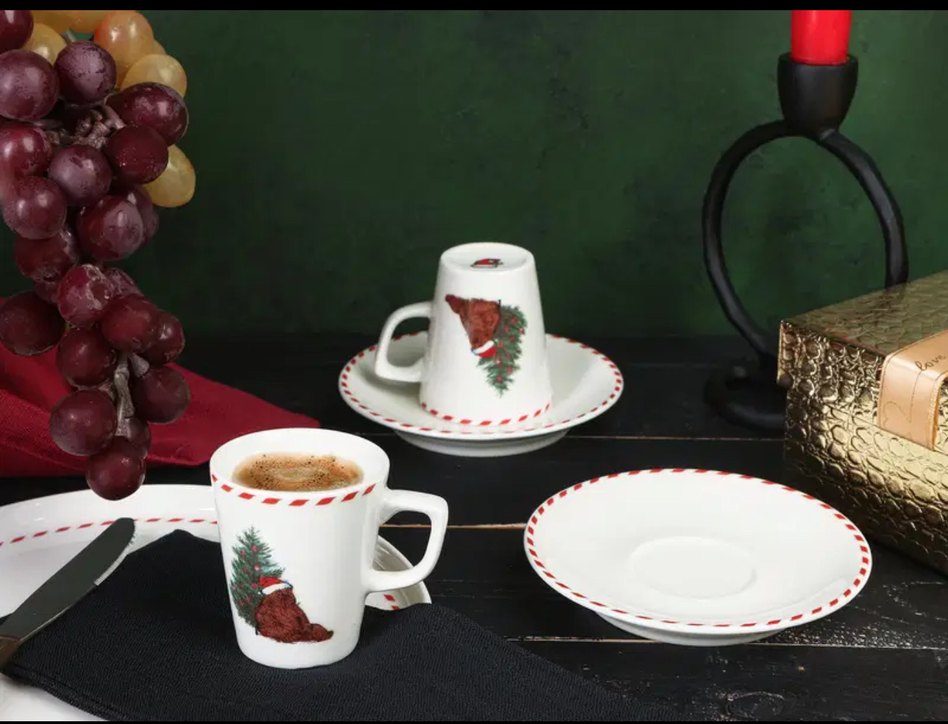 Renkli Desenli Beyaz Kahve Fincanı ve Tabağı - Görsel 2