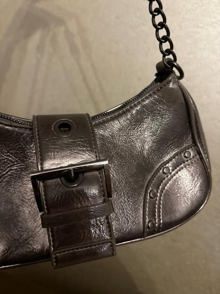 Gri Deri Kadın Omuz Çantası - Görsel 2