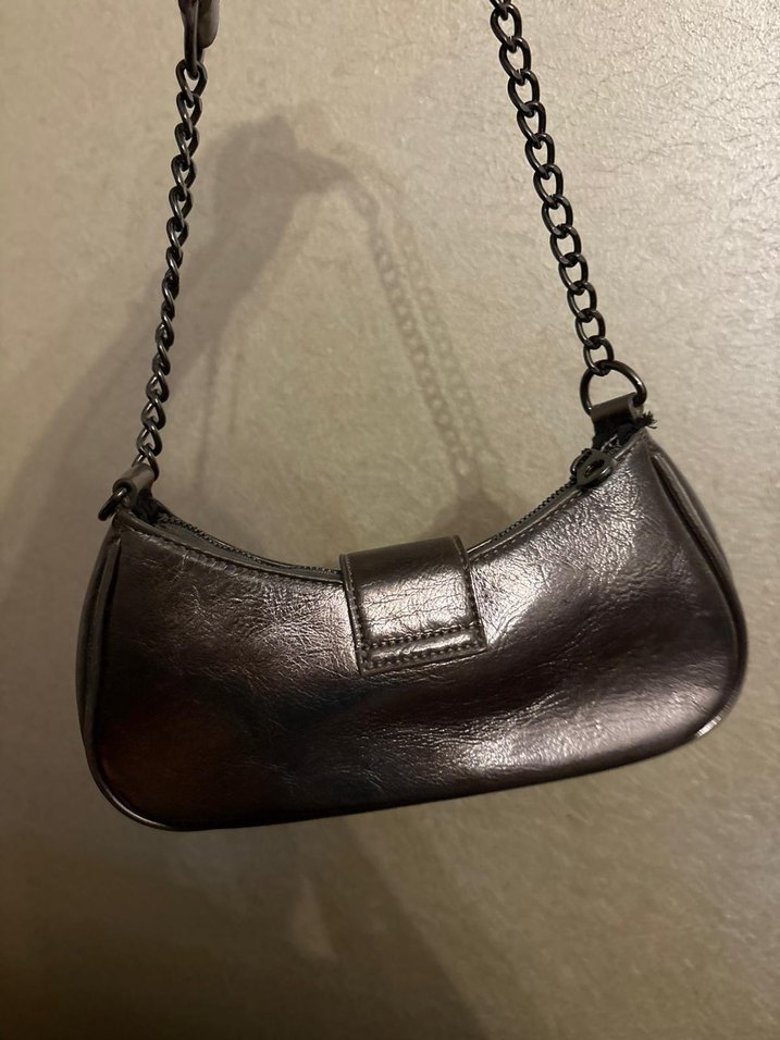 Gri Deri Kadın Omuz Çantası - Görsel 3