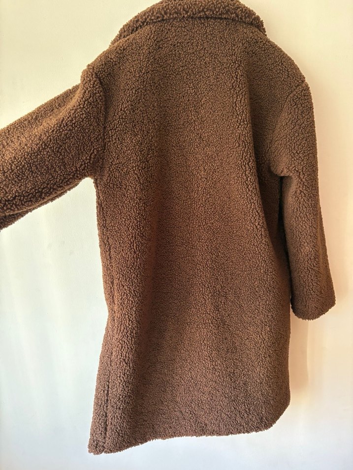 Kahverengi Peluş Kadın Kaban - Görsel 5