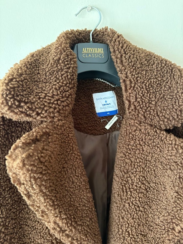 Kahverengi Peluş Kadın Kaban - Görsel 3