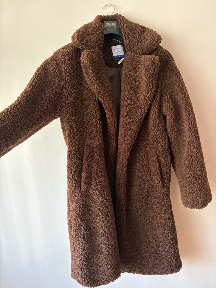 Kahverengi Peluş Kadın Kaban - Görsel 2