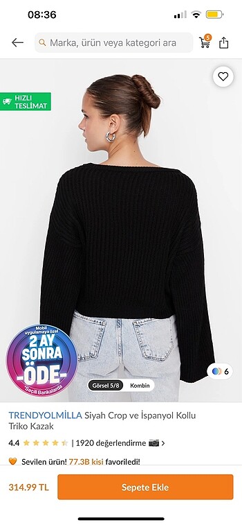 m Beden Trendyolmilla Siyah Crop Triko Kazak