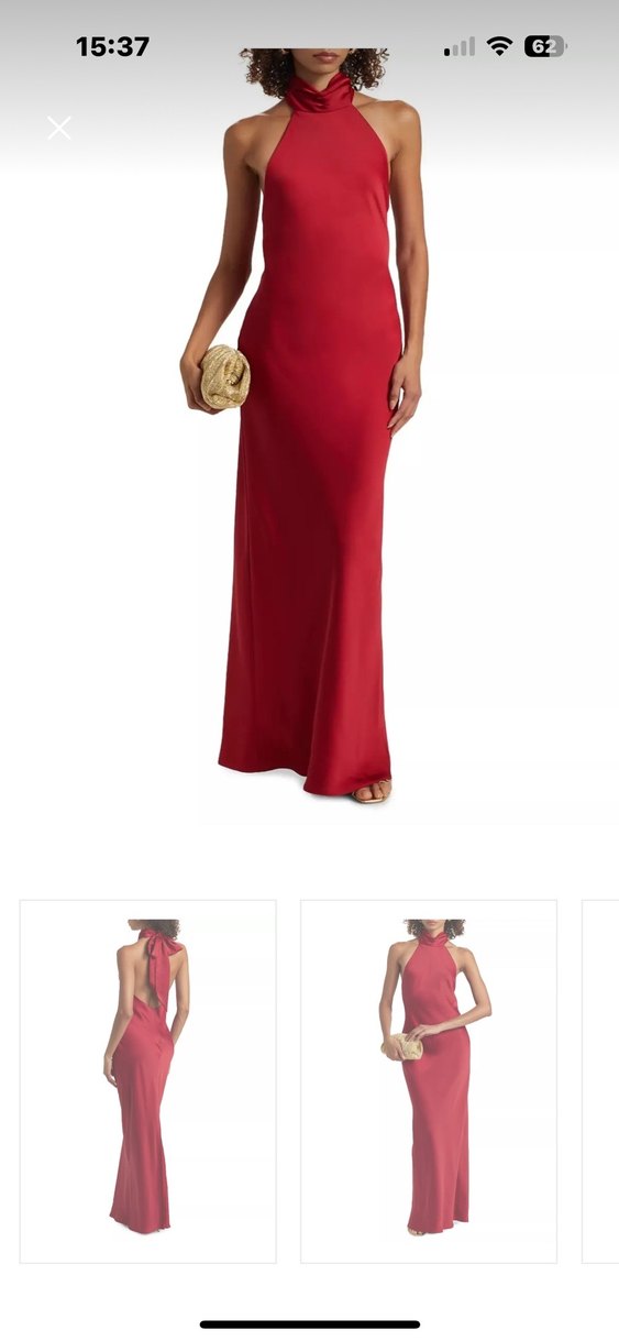 Kırmızı Boyundan Bağlamalı Uzun Saten Elbise - Görsel 2