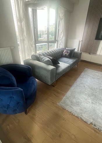 Lacivert Modern Klasik Çizgili Koltuk takımı - Görsel 3