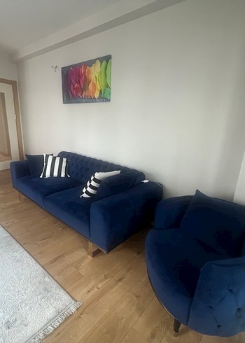 Lacivert Modern Klasik Çizgili Koltuk takımı - Görsel 2