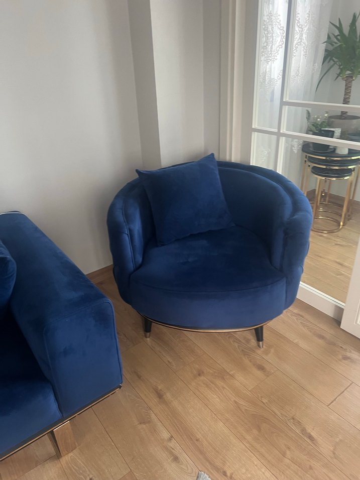 Lacivert Modern Klasik Çizgili Koltuk takımı - Görsel 5