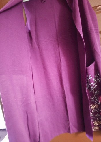 Kadın Mor Bohem Nakışlı Uzun Yelek - Görsel 5