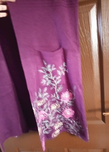 Kadın Mor Bohem Nakışlı Uzun Yelek - Görsel 3