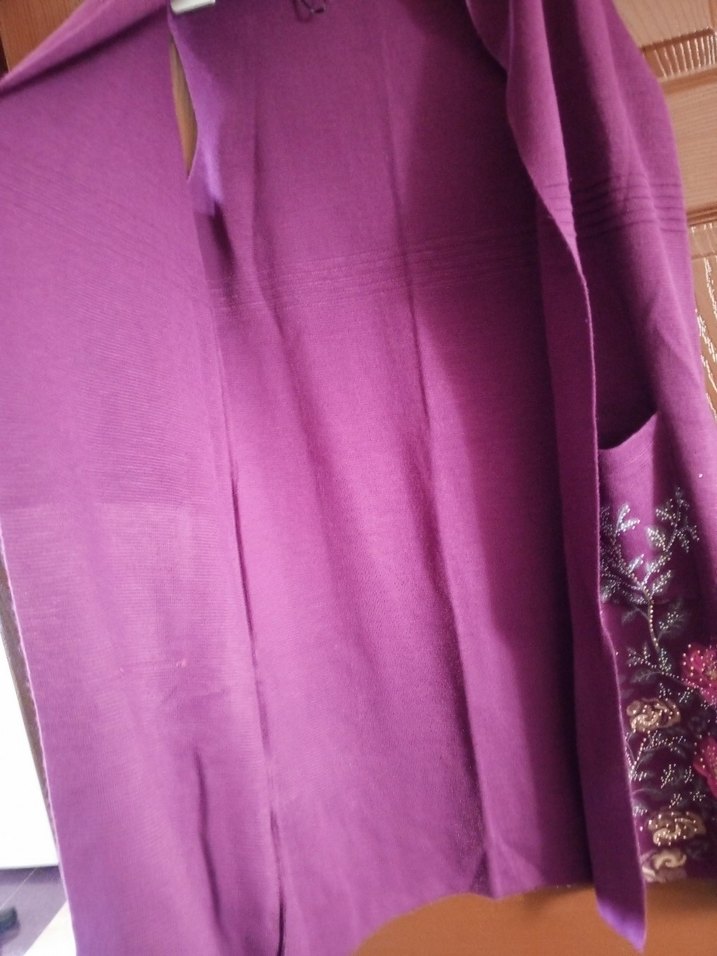 Kadın Mor Bohem Nakışlı Uzun Yelek - Görsel 5