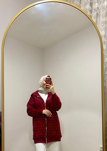 Zara Bordo Kapüşonlu taşlı