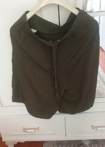 Kadın Kahverengi Bol Kesim Keten Pantolon