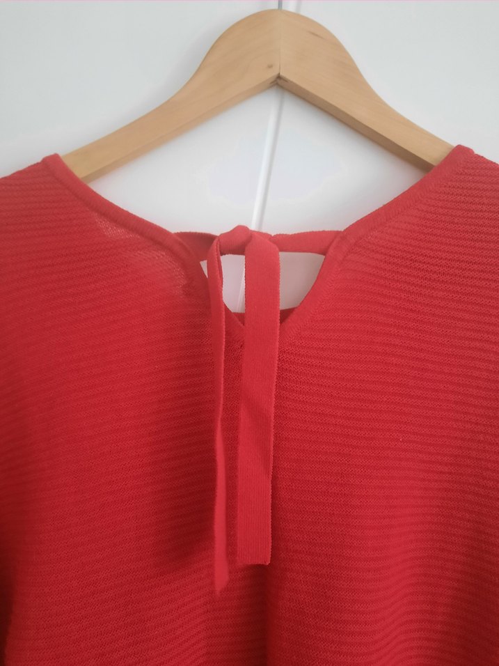 Kırmızı Kadın Triko Salaş Kazak - Görsel 3