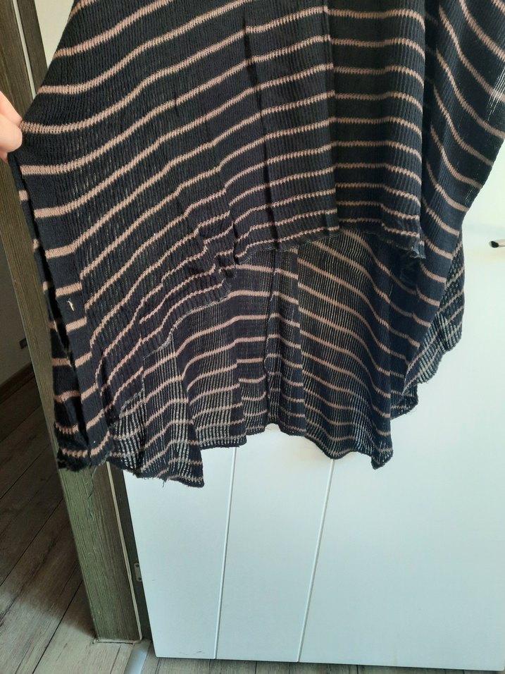 Drapeli Kahverengi Çizgili Uzun Triko panço - Görsel 3