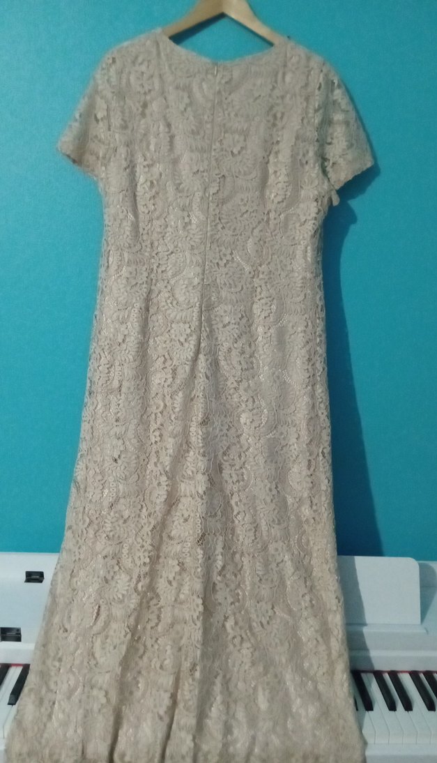 Bej Dantelli Uzun Kollu Kadın Abiye Elbise - Görsel 5