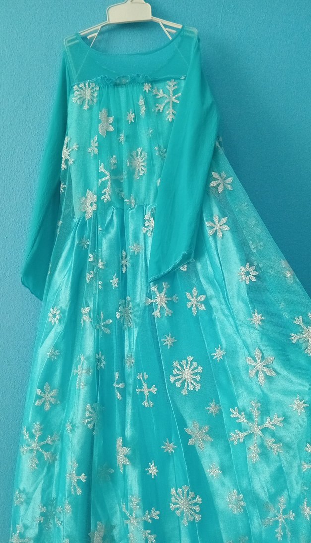 Elza önü payetli Mavi Uzun yumuşak tül Kollu Çocuk Abiye Elbise - Görsel 3