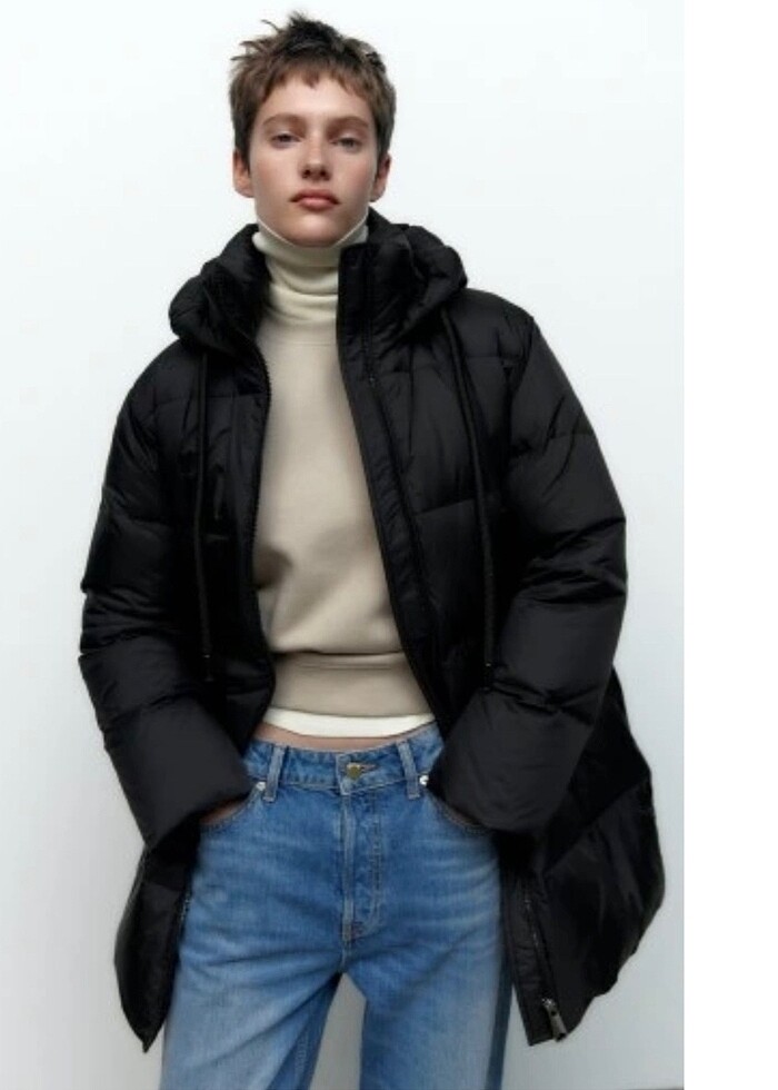 ZARA Su ve rüzgar korumalı kuş tüyü Şişme mont - Görsel 5