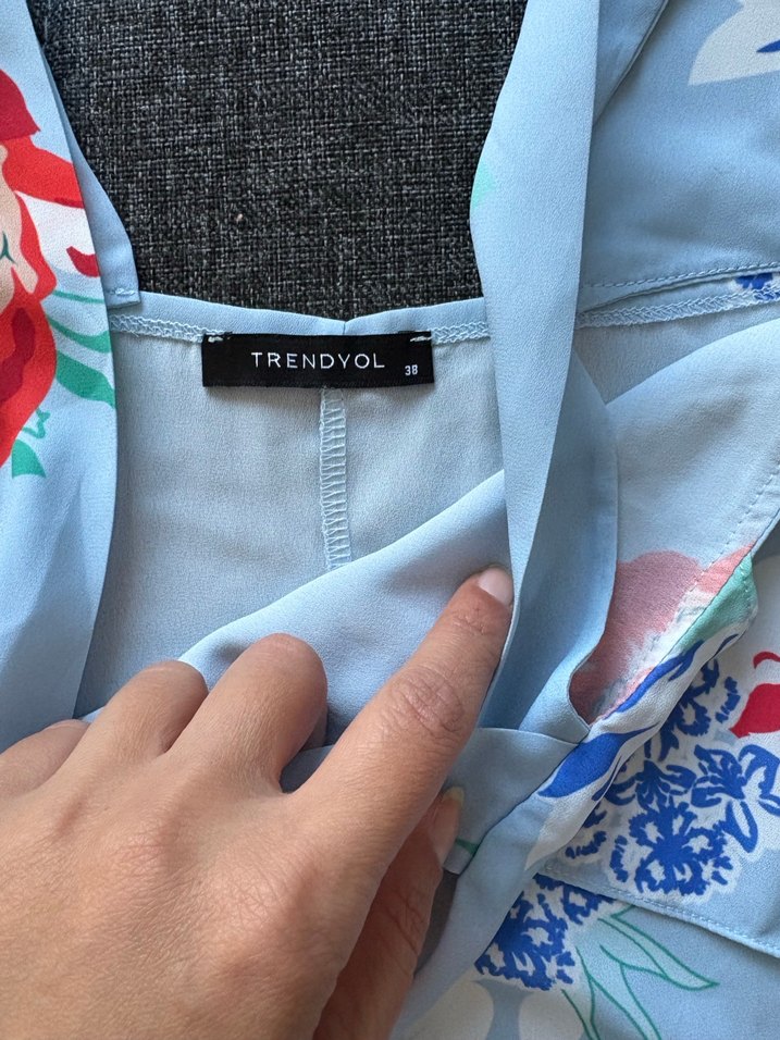 Mavi Bohem Desenli Askılı Bluz - Görsel 3